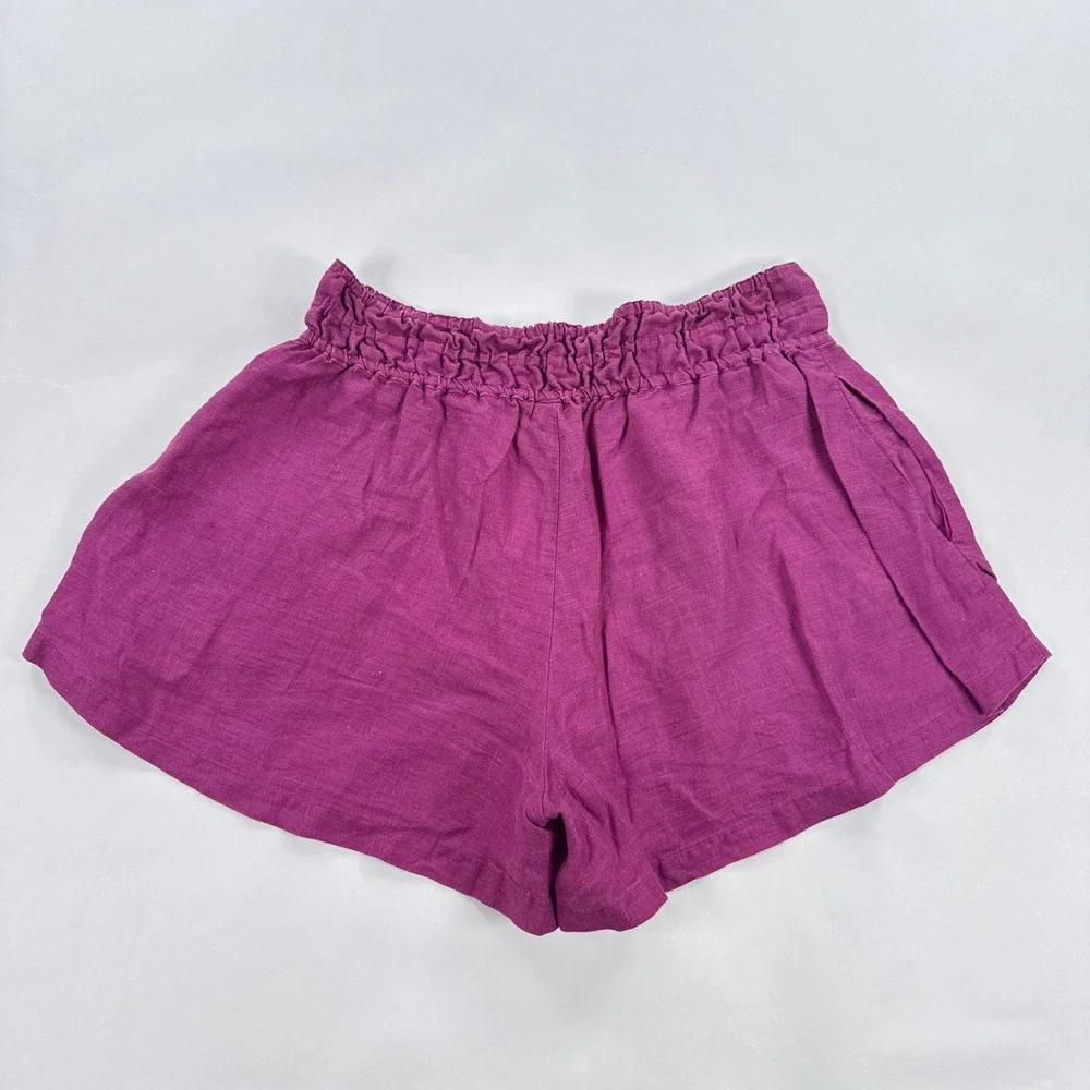 Anthropologie Womens Shorts M Magenta Floral Smocked Linen Boho Summer Casual